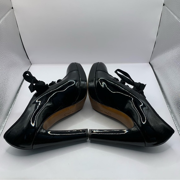 Moschino PATENT LEATHER HEELS black Oxford lace women’s size EU 37.5 US 7.5 - Picture 8 of 10